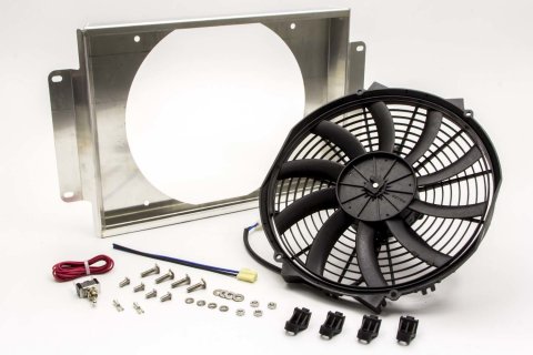 Electric Cooling Fan - 12 in Fan - Puller - 1155 CFM - 12V - Curve Blade - 21.25 x 12.688 in - 4 in Thick - Aluminum Shroud - Plastic - Black - Kit