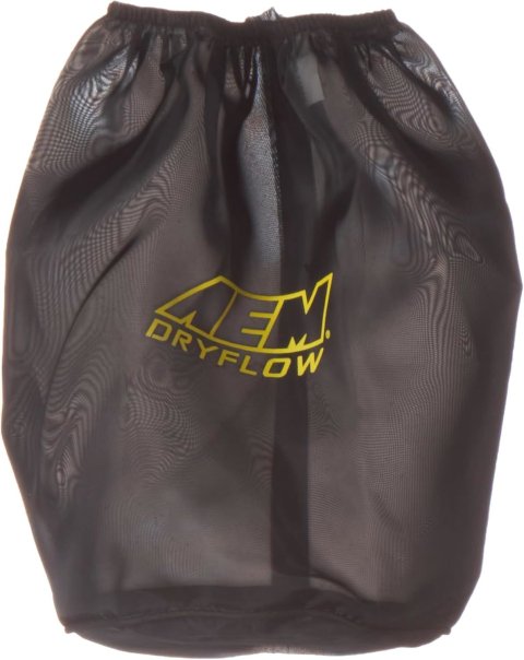 Air Filter Wrap - DryFlow - Reusable - 6 in OD Base - 5-1/4 in OD Top - 9 in Tall - Silicone Treated - Polyester - Black - Each