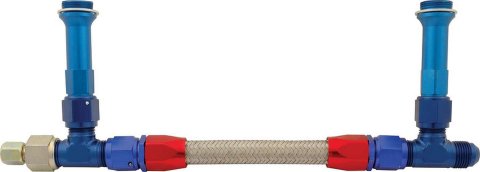Carburetor Fuel Line - 8 AN Male Inlet - Dual 7/8-20 in Male Outlets - Braided Stainless Hose - Blue / Red / Silver - Holley 4150 - Kit