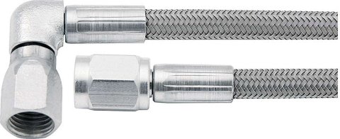 AN Hose Assembly - 21 in Long - 3 AN Hose - 3 AN Straight Female to 3 AN 90 Degree Female - Braided Stainless - PTFE Lined - Set of 5