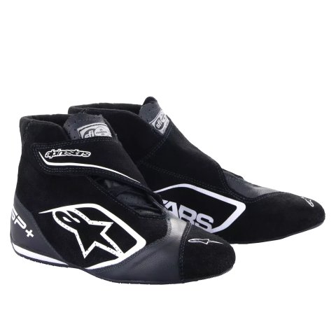 Driving Shoe - SP+ - High-Top - SFI 3.3 - FIA Approved - Suede / Leather Outer - Fire Retardant Fabric Inner - Black / White - Size 9 - Pair