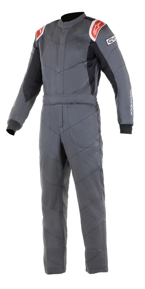 Driving Suit - Knoxville V2 - 1-Piece - SFI 3.2A/5 - Boot-Cut - Triple Layer - Fire Retardant Cotton - Gray / Red - Size 66 - 2X-Large / 3X-Large - Each
