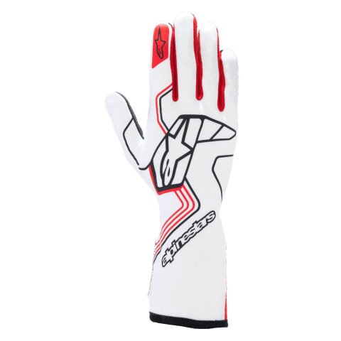 Driving Gloves - Tech-1 Race V4 - SFI 3.3/5 - FIA Approved - 2 Layer - Aramid / Silicone - Elastic Cuff - White / Red - Large - Pair
