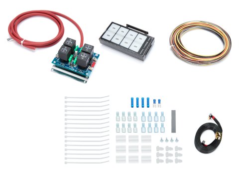 Switch Panel - Model 4003 - Overhead Mount - 4.875 x 2.375 in - 4 Flat Switches - Fused - Indicator Lights - Relay Board / Wiring Included - Carbon Fiber - Kit