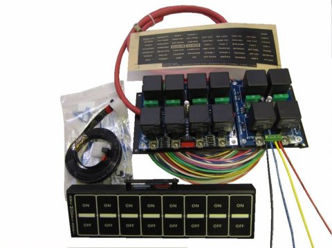 Switch Panel - Model 8001 - Dash Mount - 8.75 x 2.375 in - 8 Flat Switches - Fused - Indicator Lights - Relay Board / Wiring Included - Black Panel - Kit