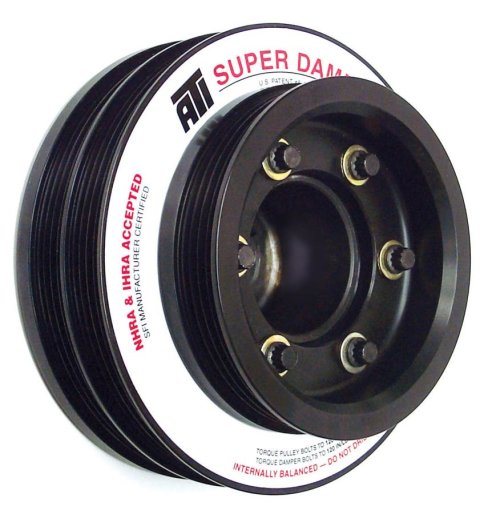 Harmonic Balancer - Serpentine Super Damper - 5.500 in OD - SFI 18.1 - PS Pulley - Aluminum / Steel - Black - Internal Balance - Nissan 4-Cylinder - Each