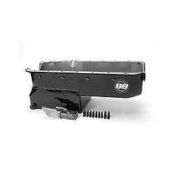 Engine Oil Pan - Drag Race - Rear Sump - 6 qt - Pickup / Hardware Included - Steel - Black Paint - 2-Piece Seal - Big Block Chevy - Each