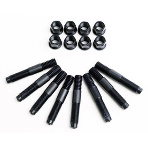 Supercharger Stud - 7/16 in Thread - 2-3/4 in Long - 9/16 in Hex Head Nuts - Aluminum - Black Anodized - Blower Shop Superchargers - Set of 8