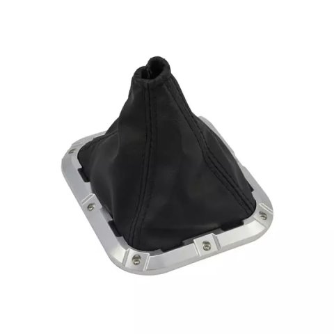 Shifter Boot - 7 x 6 in Base - Square Boot - Leather / Aluminum - Black / Machined - Universal - Each