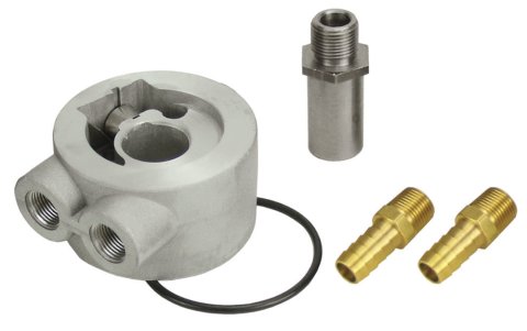 Oil Thermostat - Sandwich Adapter - Screw-In - 3/4-16 in Center Thread - 3/8 in NPT Female Inlet - 3/8 in NPT Female Outlet - Aluminum - Kit