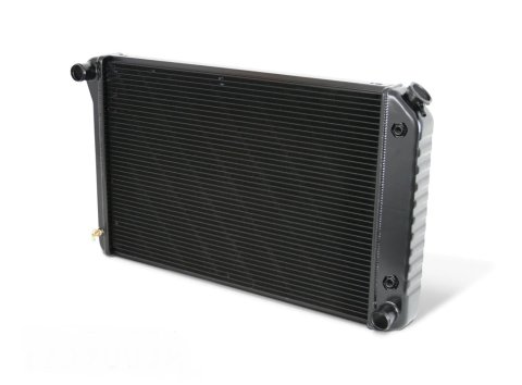 Radiator - Direct Fit - 31 in W x 18.5 in H x 3.25 in D - Single Pass - Driver Side Inlet - Passenger Side Outlet - Automatic Transmission - Aluminum - Black Paint - GM F-Body 1970-81 - Each