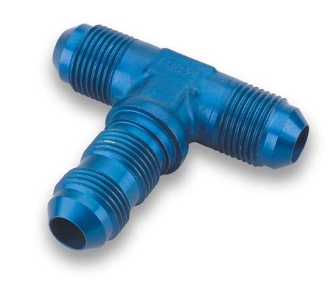Fitting - Bulkhead Tee - 6 An Male x 6 AN Male x 6 AN Male Bulkhead - Aluminum - Blue Anodized - Each