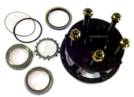 Wheel Hub - Rear - 5 x 5 Wheel Bolt Pattern - 24 Spline Drive Flange - Bearings / Dust Cap / Hardware / Wheel Studs Included - Steel - Black Powder Coat - Each