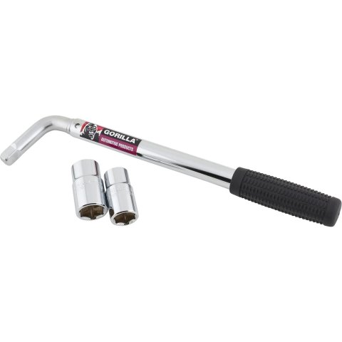 Lug Wrench - Power Wrench - 3/4 and 7/8 in - 17 and 23 mm - Dual Sockets - 14-22 in Telescoping Handle - Steel - Chrome - Kit