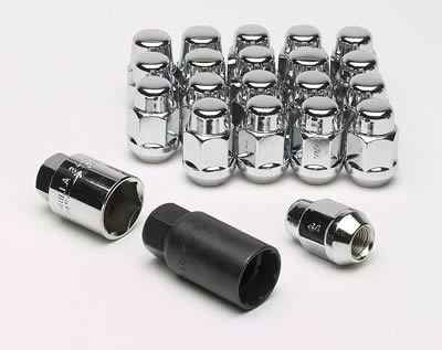 Lug Nut and Lock System - Acorn Bulge - 1/2-20 Right Hand Thread - 16 Lug Nuts - 4 Locks - Steel - Chrome - Kit