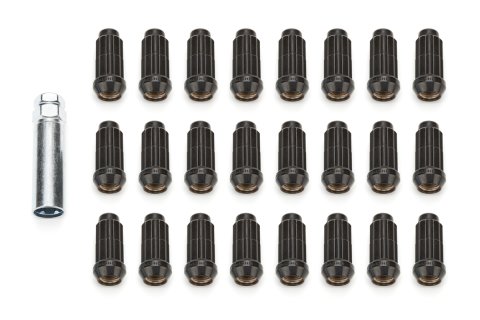 Lug Nut - 14 mm x 1.50 Thread - Spline Drive - 60 Degree Seat - Closed End - Steel - Black Chrome - Set of 24