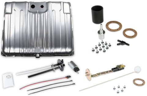 Fuel Tank - Sniper EFI - 24 gal - 255 lph Pump - 1/4 in NPT Outlet - 1/4 in NPT Return - Sending Unit - Steel - Silver Powder Coat - GM A-Body 1964-67 - Kit