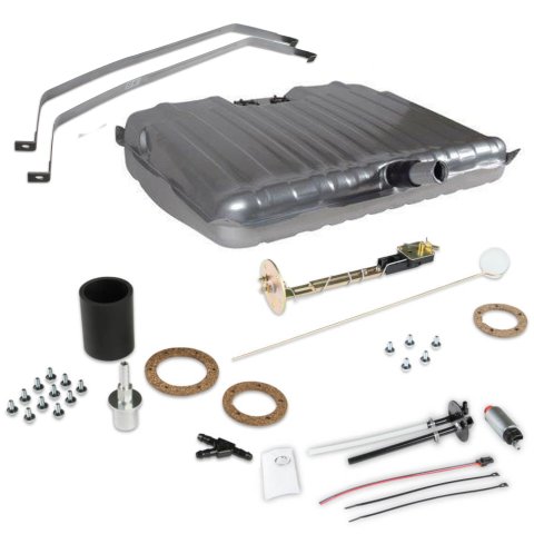 Fuel Tank - Sniper EFI - 24 Gal - 400 lph Pump - 1/4 in NPT Outlet - 1/4 in NPT Return - Sending Unit - Steel - Silver Powder Coat - GM A-Body 1964-67 - Kit