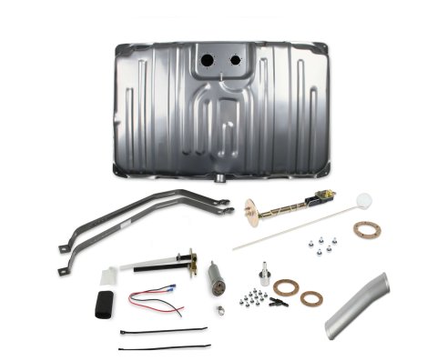 Fuel Tank - Sniper EFI - 20 gal - 400 lph Pump - 1/4 in NPT Outlet - 1/4 in NPT Return - Sending Unit - Steel - Silver Powder Coat - GM A-Body 1070-72 - Kit