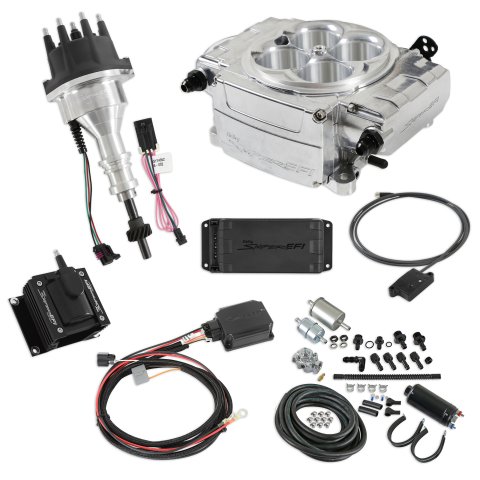 Fuel Injection - Sniper 2 EFI - Throttle Body - Square Bore - Computer / Distributor / Fuel Pump / Fuel Pressure Regulator / Fittings / Ignition Coil / Wiring - Silver - Small Block Ford - Kit