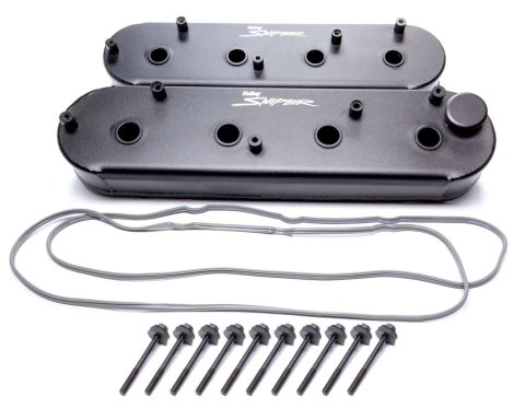 Valve Cover - Sniper - Stock Height - OEM Coil Stands - Fabricated Aluminum - Black Powder Coat - Center Bolt - GM LS-Series - Pair