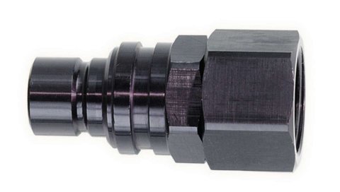 Quick Release Adapter - 3000 Series - Straight - 6 AN Female to Quick Release Plug - Valved - FKM Seal - Aluminum - Black Anodized - Each