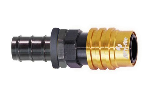 Quick Release Adapter - 5000 Series - Straight - 8 AN Push Lock to Quick Release Socket - Valved - FKM Seal - Aluminum - Black Anodized - Each
