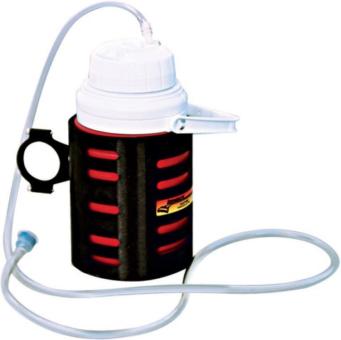 Drink System - 1-3/4 in Cage Mount - 42 oz - 60 in Hose - Adjustable - Aluminum / Plastic - Black Powder Coat / Red / White - Kit