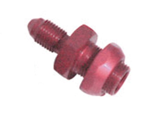 Fitting - Bulkhead - Straight - 3/8-24 in Inverted Flare Male to 3 AN Male Bulkhead - Aluminum - Red Anodized - 3/16 in Hardline - Each