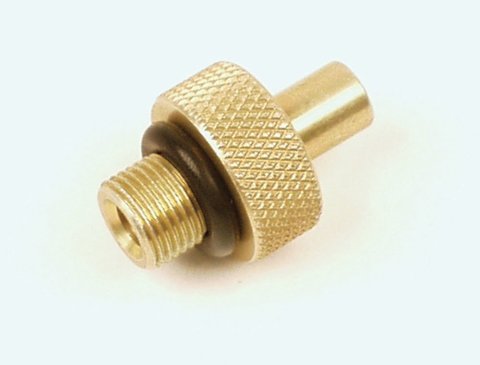Tire Inflation Adapter - Standard Chuck to Longacre Tire Pressure Relief Valve - Brass - Each