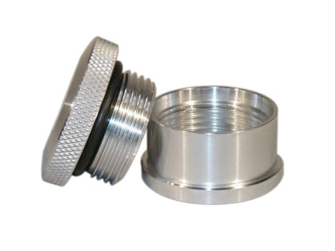 Bung and Cap Kit - 0.885 in Opening - Weld-On - Aluminum Bung - Aluminum Threaded Cap - Natural - Kit