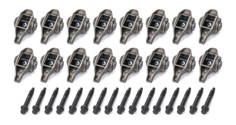 Rocker Arm - 8 mm Pedestal Mount - 1.70 Ratio - Roller Tip - Silicone Bronze Bushings - Steel - Natural - GM LS-Series - Set of 16