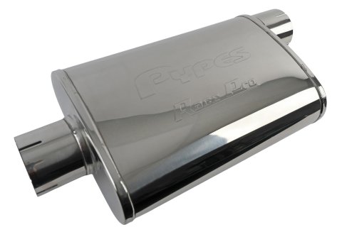 Muffler - Race Pro - 3 in Offset Inlet - 3 in Center Outlet - 9.5 in x 4.5 in Oval Body - 14 in Long - Stainless - Polished - Each