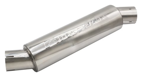 Muffler - M-80 - 2.5 in Offset Inlet - 2.5 in Offset Outlet - 4 in Diameter - 14 in Long - Stainless - Natural - Each
