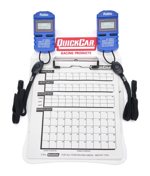 Clipboard Timing System - Dual Robic Stop Watches - Lap / Qualifying Charts - Acrylic Board - Blue / Red / White - Kit