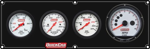 Gauge Panel Assembly - Extreme - Plain Panel - Oil Pressure / Oil Temperature / Water Temperature / Tachometer - 2-5/8 in Diameter - White Face - Warning Light - Kit