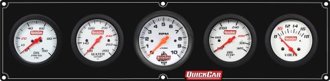 Gauge Panel Assembly - Extreme - Plain Panel - Oil Pressure / Oil Temperature / Water Temperature / Voltmeter / 3-3/8 in Tachometer - 2-5/8 in Diameter - White Face - Warning Light - Kit