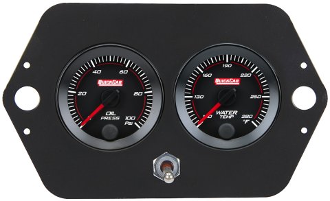 Gauge Panel Assembly - Redline - Oil Pressure / Water Temperature - Battery Operated - Black Face - Aluminum - Black - Midget / Micro Sprint - Kit