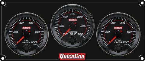 Gauge Panel Assembly - Redline - Oil Pressure / Water Temperature / Fuel Pressure - 0-100 psi Fuel Pressure - Black Face - Aluminum - Black Anodized - Kit