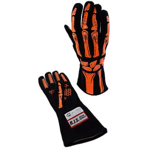Driving Gloves - Skeleton - SFI 3.3/1 - Single Layer - Nomex - Black / Orange - Medium - Pair