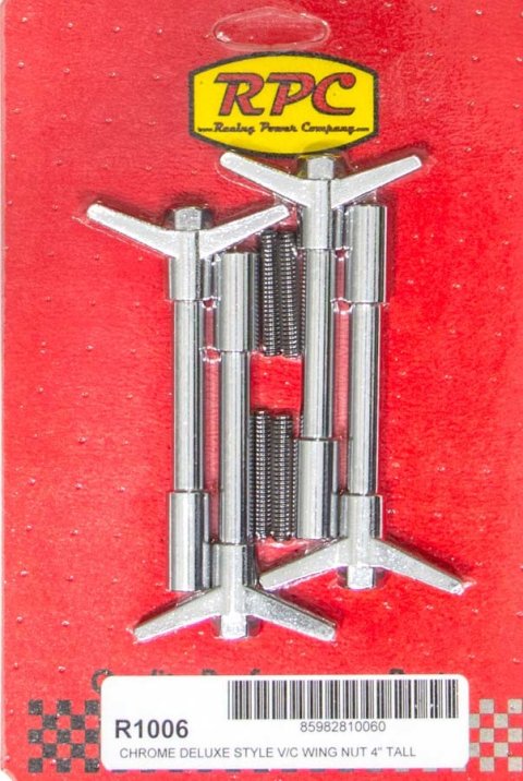Valve Cover Fastener - Stud - 1/4-20 in Thread - 1.375 in Long - Wing Nuts - 4 in Long - Steel - Chrome - Set of 4