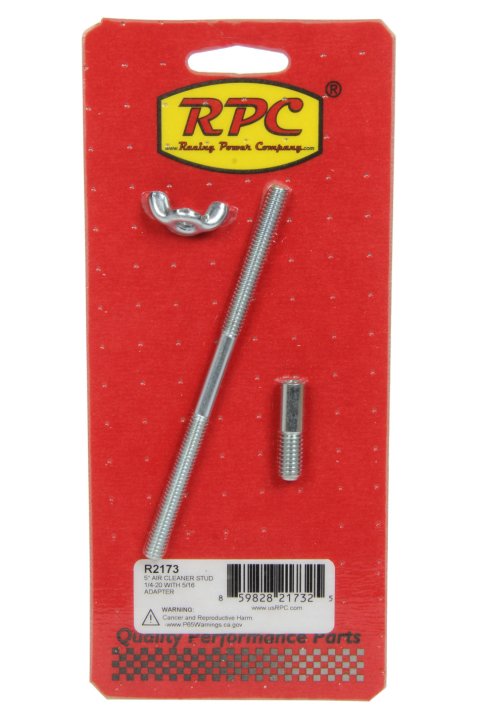 Air Cleaner Stud - 1/4-20 in Thread - 5 in Long - 5/16-18 in Adapter - Steel - Zinc Oxide - Each