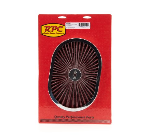 Air Cleaner Lid - Super Flow - Filtered - Red Filter - 12 in Oval - Steel - Chrome - Each