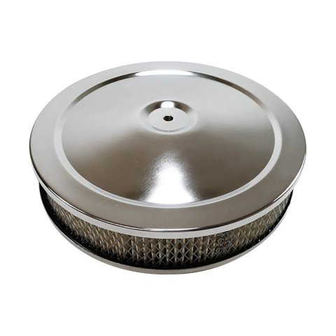 Air Cleaner Assembly - Muscle Car - 10 in Round - 2 in Element - 5-1/8 in Carb Flange - Flat Base - Steel - Chrome - Kit