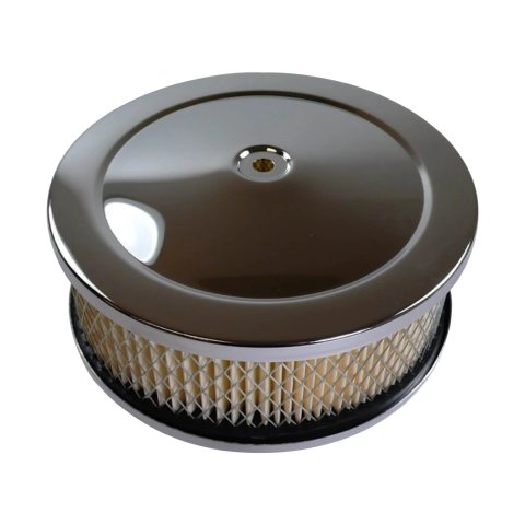 Air Cleaner Assembly - 6.375 in Round - 2.5 in Tall - 5-1/8 in Carb Flange - Raised Base - Steel - Chrome - Kit