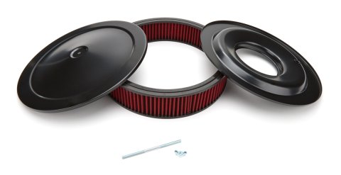 Air Cleaner Assembly - Performance - 14 in Round - 3 in Tall - 5-1/8 in Carb Flange - Dropped Base - Red Filter - Steel - Black Powder Coat - Kit
