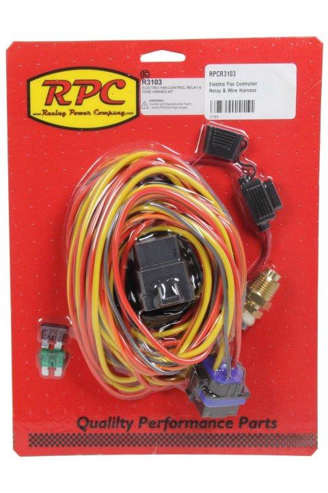 Fan Controller - 185 Degree F On - 165 Degree F Off - 3/8 in NPT Thread Temperature Sensor - Bushing / Harness / Relay - Universal - Kit