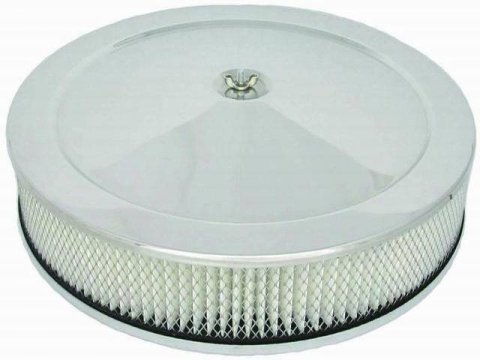 Air Cleaner Assembly - 14 in Round - 3 in Element - 5-1/8 in Carb Flange - Dropped Base - Steel - Chrome - Kit