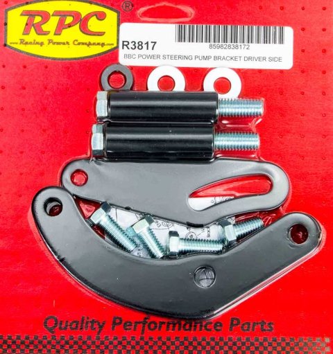 Power Steering Pump Bracket - Driver Side - Block Mount - Steel - Black Paint - Short Water Pump - Big Block Chevy - Kit