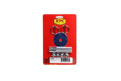Hood Pin - 0.5 in OD x 3.875 in Long - 2.5 in OD Scuff Plates - Torsion Clips - Hardware Included - Steel - Chrome - Kit